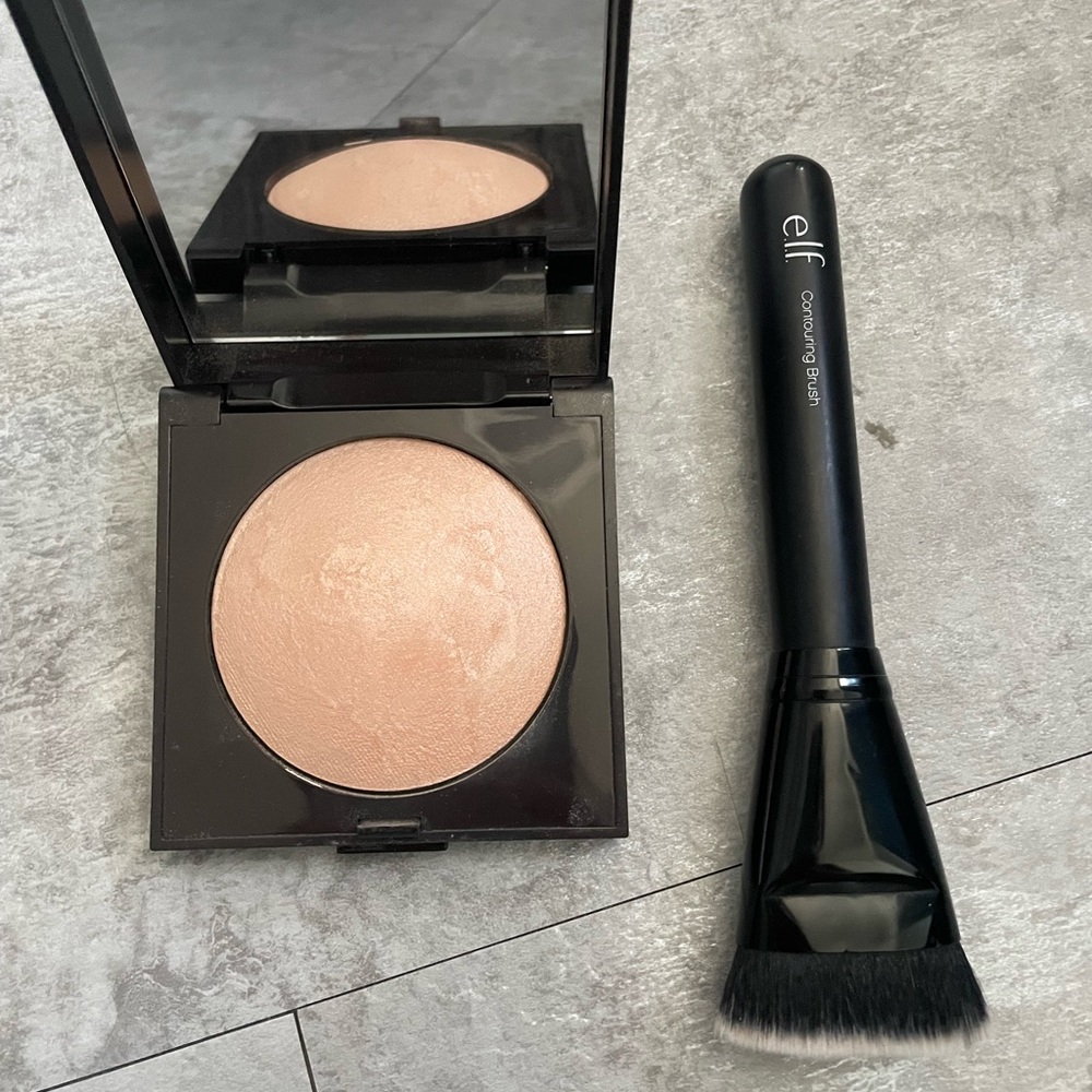 Laura Mercier highlighter and elf highlighter brush